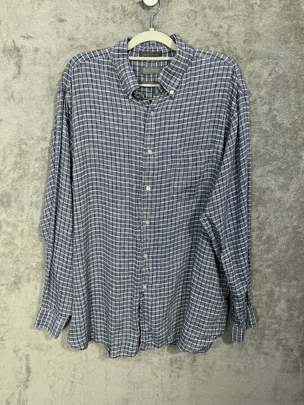 Daniel Cremieux 100% Linen Shirt Blue Plaid Workwear Preppy Summer Office